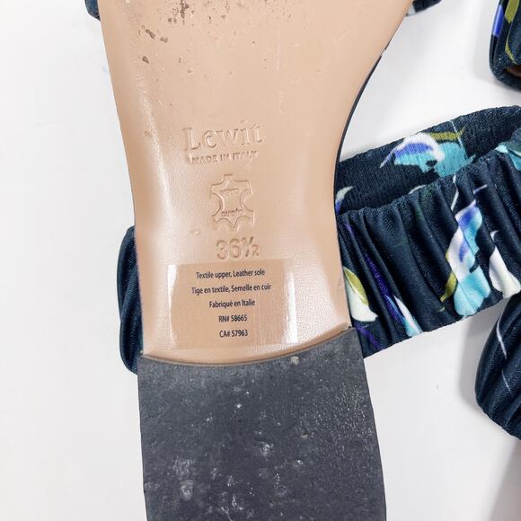 Lewit Size 36.5 Navy Blue Elena Floral Square Toe Sandals Satin Slide Ruched 6.5 - Picture 12 of 13